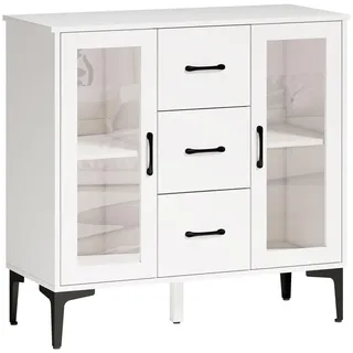 Homcom Kommode MDF Glas Weiß , Holzwerkstoff , 3 Schubladen , 38x86x90 cm , Kleinmöbel, Kommoden, Sideboards