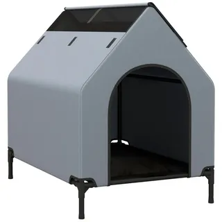 Costway 2in1 Hundehütte & erhöhtes Hundebett, Haustierhaus mit atmungsaktivem Netzgewebe & abnehmbarer Abdeckung, für kleine Hunde - Grau