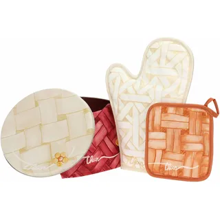 THUN, Set aus Blech, Linie Umarmungen, Set für Sammler, Geschenkidee für Weihnachten, Box 21 x 13 cm, Handschuh 18 x 30 cm, Topflappen 16 x 16 cm, Geschirrtuch 50 x 68 cm