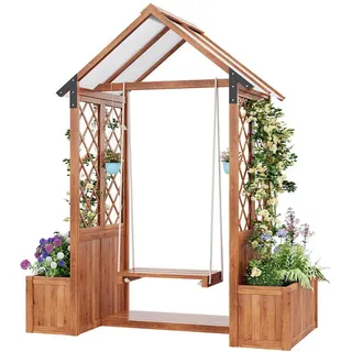 Komhtom Blumenkasten mit Spalier als Kletterhilfe,Braunes Massivholz , Holz , Holz Optik , Rechteckig , 70x163x142 cm , Dekoration, Blumen & Blumentöpfe, Übertöpfe