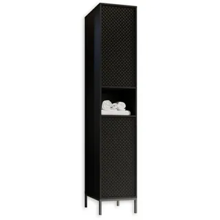 BERLIN Badezimmer Hochschrank in Schwarz - Moderner Badezimmerschrank Bad Schrank mit viel Stauraum - 38 x 197 x 32 cm (B/H/T)