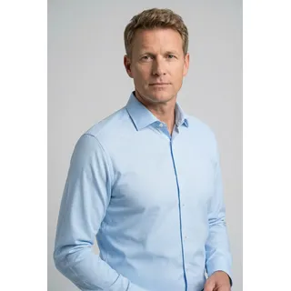 Langarmhemd OLYMP "Luxor 24/Seven", Herren, Gr. 44, N-Gr, blau (bleu), Jersey, Obermaterial: 92% Baumwolle, 8% Elasthan, normal, 2-Knopf-Manschette, Hemden Langarmhemd, Businesshemd, Jersey, modern fit, New Kentkragen