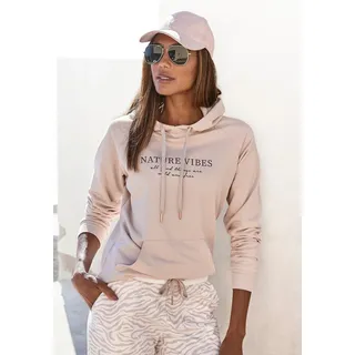 Hoodie LASCANA, Damen, Gr. 32/34, braun (nougat), Sweatware, Obermaterial: 60% Baumwolle, 40% Polyester, bedruckt, unifarben, bequem hüftlang, Raglanärmel Bündchen, Sweatshirts Hoodie, mit Kängurutasche, Loungewear, Topseller