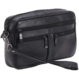 Sotala XL HANDGELENKTASCHE - Herren Handtasche Tasche Echt Leder Geld Bag Umhängetasche Dokumententasche Handschlaufe Schwarz