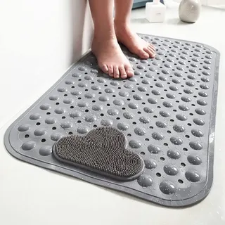 Moulaelos Duschmatte rutschfest, 80 x 50 cm rutschfeste Badematte mit Saugnäpfen, Duscheinlage Komfort Massage, Antirutschmatte Dusche Maschinenwaschbar,Grau