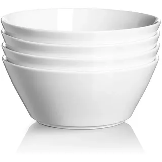 DOWAN Salatschüssel Set, 950ml Suppenschalen, 32oz Große Müslischalen, Tiefe Schüssel mit Breitem Durchmesser, Porzellan Schüssel Set für Ramen, Suppe, Müsli, Salat, Sanftes Weiß, 4er Pack
