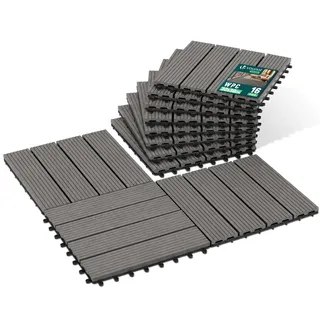 VOUNOT® 16 Stück WPC Terrassenfliesen 30x30 cm, Klickfliesen Outdoor Fliesen Balkonfliesen wetterfest mit Drainagefunktion, Bodenbelag rutschfest & zuschneidbar für Balkon & Terrasse, Grau