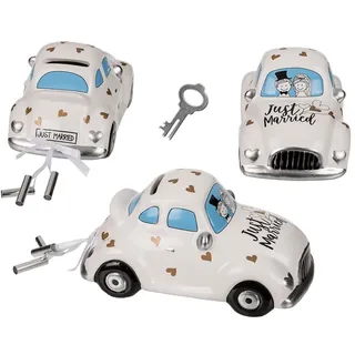 Palleon Just Married Spardose - Keramik Geldgeschenk Hochzeit | Koffer-Design aus Keramik – als Geldgeschenk für Hochzeit, Verlobung & JGA, auch als Auto oder Flugzeug erhältlich