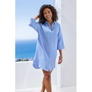 Longbluse BEACHTIME BY LASCANA, Damen, Gr. 36, blau, Web, Obermaterial: 100% Baumwolle, unifarben, figurumspielend ca. Mitte Oberschenkel, Blusen Longbluse, lange Hemdbluse aus Musselinware, Topseller