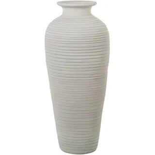 DRW Bodenvase aus Keramik, gewellt, Weiß, matt, 30 x 30 x 70 cm