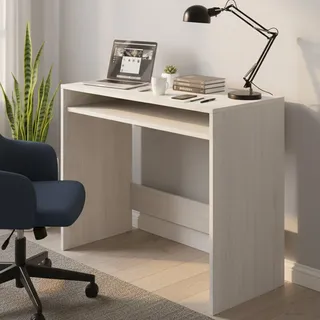 Dmora - Portland-Schreibtisch, linearer Schreibtisch mit fester Ablage, Arbeits- oder Bürotisch für PC, 79 x 43 x 78 cm, weißer Holzeffekt