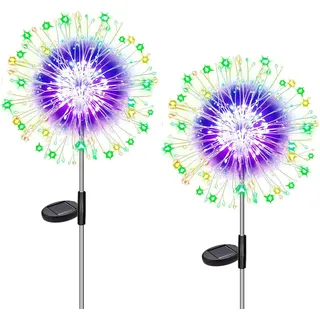 Dekofun Solarlampen für Außen, 2 Stück 120 LED Feuerwerk Solarleuchten, 8 Modi Pusteblume Solarlampen, IP65 Wetterfest Solar Gartenleuchten für Garten Balkon Weg Rasen Terrasse Deko (Mehrfarbig)