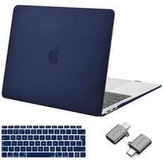 MOSISO Hülle Case Kompatibel mit MacBook Air 13 Zoll 2022 2021 2020 2019 2018 A2337 M1 A2179 A1932,Plastik Hartschale&Tastaturschutz&Typ C Adapter 2 Pack, Navy Blau