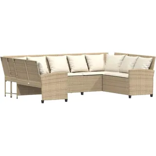 vidaXL Gartensofa mit Kissen Beige Poly Rattan - Creme, Weiß