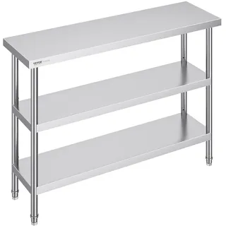 Vevor Lebensmittel-Zubereitungstisch aus Edelstahl, 356 x 1219 x 864 mm gewerblicher Küchenarbeitstisch, mit 2 verstellbaren Unterregalen, Zubereitungstisch für Grill, Küche, Zuhause und Garage