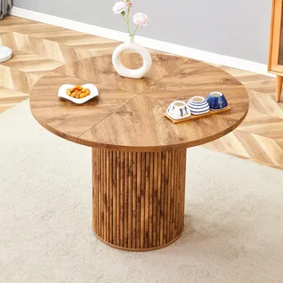 Runder Esstisch 100 cm, Holzmaserung, MDF, 4 Segmente, 4-6 Personen - Braun