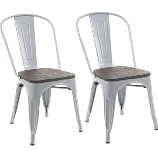 2er-Set Stuhl HWC-A73 inkl. Holz-Sitzfläche, Bistrostuhl Stapelstuhl, Metall Industriedesign stapelbar  grau - Grau