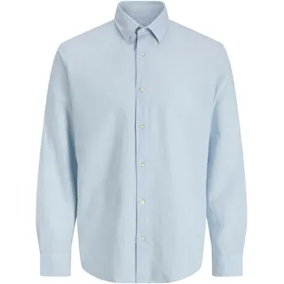 Langarmhemd JACK & JONES "JJEBREEZE LINEN BLEND SHIRT L/S SN", Herren, Gr. XL, N-Gr, celestial blau, Web, Obermaterial: 70% Baumwolle, 30% Leinen, unifarben, Hemden Langarmhemd, mit Knopfleiste