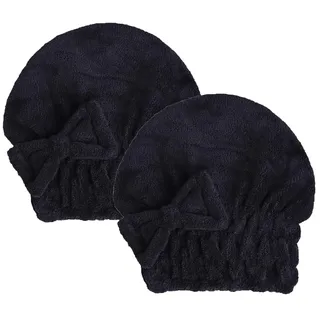 MAYOUTH Mikrofaser Handtuch Haare Super saugfähig 2 Stücke Kopfhandtuch Haarturban Haarhandtuch Schnelltrocknend Turban Geschenke für Damen & Mädchen Schwarz X2