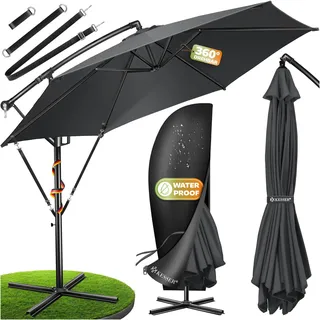 KESSER® Alu Ampelschirm Sonnenschirm + Abdeckung Ø300 cm / Ø350 cm mit Kurbelvorrichtung Kurbelschirm mit Ständer UV-Schutz Aluminium Wasserabweisende Bespannung - Schirm Gartenschirm Marktschirm
