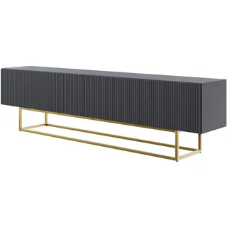 Selsey TV Schrank Board Sideboard Fernsehtisch Fernsehschrank 175 cm Goldene Beine Gefräste Front Schwarz Veldio