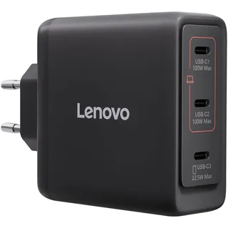 Lenovo USB-C Multi-Port 100W GaN Ladegerät mit 3 USB-C-Anschlüssen und Ausgang bis zu 100W oder 65W+20W+10W für Notebooks und Mobile Geräte