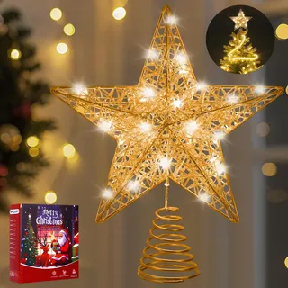 WHOLEV Weihnachtsbaumspitzen Stern, 25cm Roségold Weihnachtsbaumspitzen, beleuchteter Stern glitzernder Metall, 20 LED-Lichter Weihnachtsbaumspitze Sterne für Weihnachtsbaum-Heimdekoration