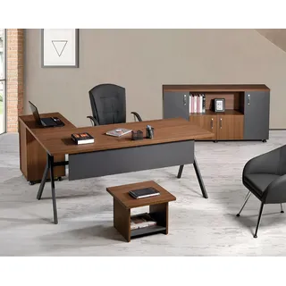Eckbürotisch Arbeitstisch Komplettbüro Büromöbel 3tlg Holz Set Grau - Grau