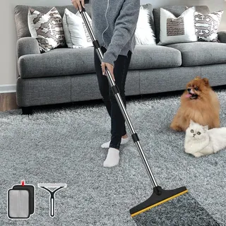 B-Land Teppichrechen zur Tierhaarentfernung, wiederverwendbarer Tierhaarentferner mit 152,4 cm verstellbarem langem Griff, Teppichschaber Hund Katze Haarentferner Werkzeug für Teppiche, Matten, Couch,