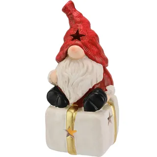 I.GE.A. Dekofigur »Wichtel auf Geschenk« Mit LED-Licht Deko Weihnachtsdeko Leuchtfigur Statue Skulptur, rot