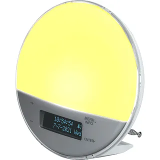 Miraval Lichtwecker DAB+ FM Radiowecker Sonnenaufgangssimulation 20 Stufen USB Port 7 Farben Sleeptimer Leuchtwecker Tageslichtwecker Kinderwecker - Weiß