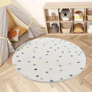 Carpet City Kinderteppich »Anime9396« rund 11 mm Höhe Spielteppich, Bunte Punkte, Weicher Flor, Pflegeleicht, Kinderzimmer, beige