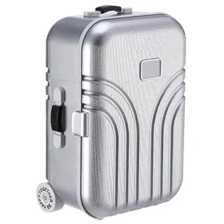 Mini Trolley Spardose Urlaub, Silber Urlaubskasse Geschenk, Reisekasse Geschenk mit Kartenfach & Beweglichen Rädern, Urlaubskasse Spardose Geschenkidee für Kinder, Jugendliche, Reisefans