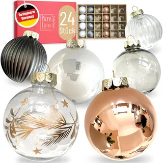 Weihnachtskugeln im wunderschönen Handwerk-Design - 24-TLG. Set mit exklusiven Christbaumkugeln – Weihnachtsbaumkugeln - Einzigartig-festlicher Baumschmuck grau