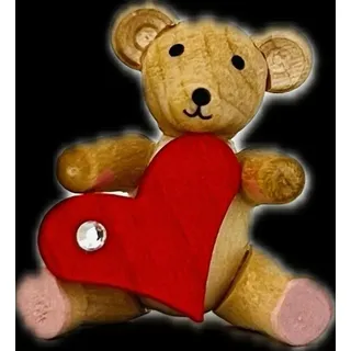 Miniaturfigur Bär natur mit Herz aus Holz Höhe 3cm Holzbär Braunbär Petz Motiv