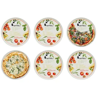 KHG 6er-Set Pizzateller, extra groß mit 30 cm Durchmesser in Napoli Print | perfekt für Gastro und Zuhause, hochwertiges Porzellan, spülmaschinengeeignet & perfekt Stapelbar, vielseitig einsetzbar