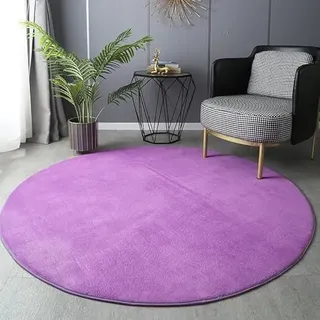 SK Studio Kurzflor Teppich Rund weicher Designer Uni Bodenbelag rutschfest Teppiche für Küche Esszimmer Jugendzimmer Kinderzimmer Lila, 120cm