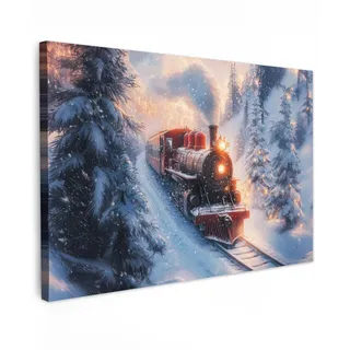 MuchoWow Leinwandbild Weihnachtszug - Schnee - Winter - Weihnachten Wanddeko 90x60 cm , Textil , Rechteckig , 90x60 cm , FSC 100% , gerahmt , Bilder & Rahmen, Bilder, Leinwandbilder