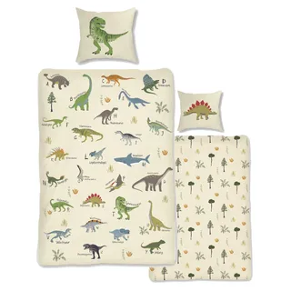 SkyBrands Dino Bettwäsche 135x200 Jungen Bettwäsche Dinosaurier Baumwolle 2tlg Kinder Bettwäsche Dinosaurier 135x200 + Beutel