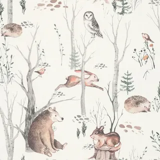 Rasch Textil Waldtiere Kids World II 10 m x 0,53 m Vliestapete 10,05 m2 Beige/Braun/Grau/Grün