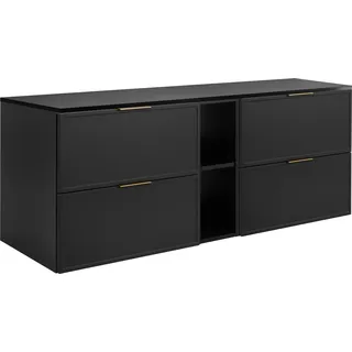 Badezimmerschrank, Dunkelgrau, Goldene Griffe, 140 ( 2 x 60 + 20) x 46 x 57 cm - Grau