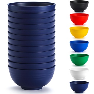 Berglander Kunststoff Schalen Set mit 12 Stück 750ml, EUR Blau mehrweg Plastik Ramen Schale, Suppenschalen, Müslischüssel für Erwachsene, Kinder, Zuhause, Restaurant, Garten, Picknick