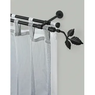 GARESA Gardinenstange »SHEET« schwarz, L:250cm Ø:16mm, Metall, Gardinenstangen, Gardinenstange, Vorhanggarnitur, verlängerbar, Knopf mit Blätter, ohne Ringe,