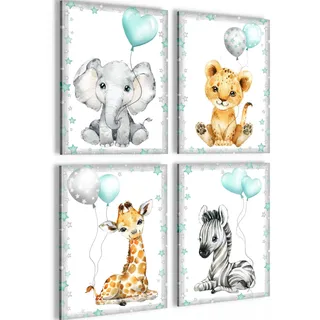 Novart Bilder Tiere - Fertig Zum Aufhängen - Kein Extra Rahmen benötigt - Wandbilder Set Kinderzimmer Mädchen Junge - N016647b