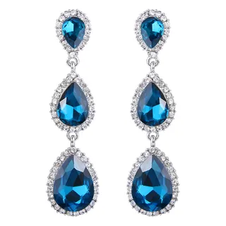 Clearine Damen Ohrringe wunderschöne kleine bis große dreifache Teardrop Kristall baumelnd Ohrstecker Blau Silber-Ton