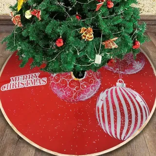 Jonami Weihnachtsbaum Decke Rot, Weihnachtsbaumdecke Weihnachtsbaum Röck Runde mit Santa-Claus-Motiv, Ø 90 cm
