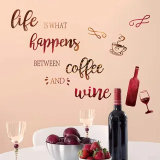 decalmile Wandtattoo Küche Weinflasche Wandsticker Sprüche und Zitate Kaffee und Wein Wandaufkleber Esszimmer Wohnzimmer Restaurant Pub Wanddeko