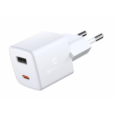 Bild von Mini-Reise-Ladegerät mit GaN-Technologie und Qualcomm Schnellladung, Power Delivery 30W, 1x USB-C, 1x USB, Abmessungen 3x3x3cm, kompatibel mit iOS und Android Smartphones - Weiß