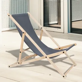 SWANEW Liegestuhl Campingstuhl Selbstmontage Stoff Deck Holz Klappbar mit Armauflagen Grau - Grau