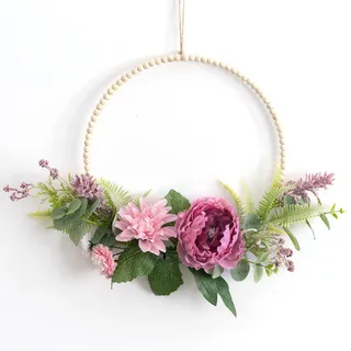 LOMOHOO Türkranz Sommer Türkranz Außen Ganzjährig Haustür Trockenblumen Kranz Künstlicher Tiefes Rosa Blumen Kranz für Innen Fenster Wand Deko für Wohnzimmer Hochzeit Frühling